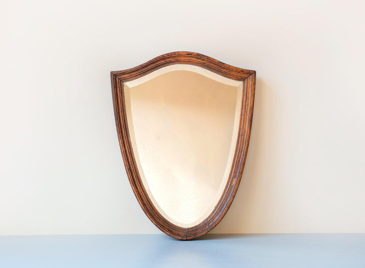 Antique Shield Mirror - Solid Oak Frame With Beveled Glass