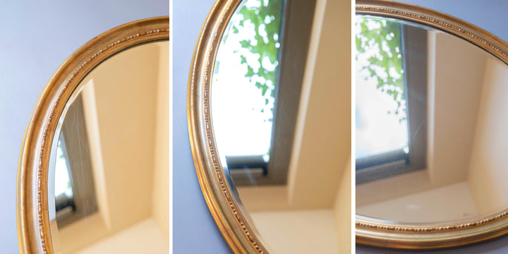 Large Vintage Belgian Gilt Oval Mirror - Beveled Glass, 1960s