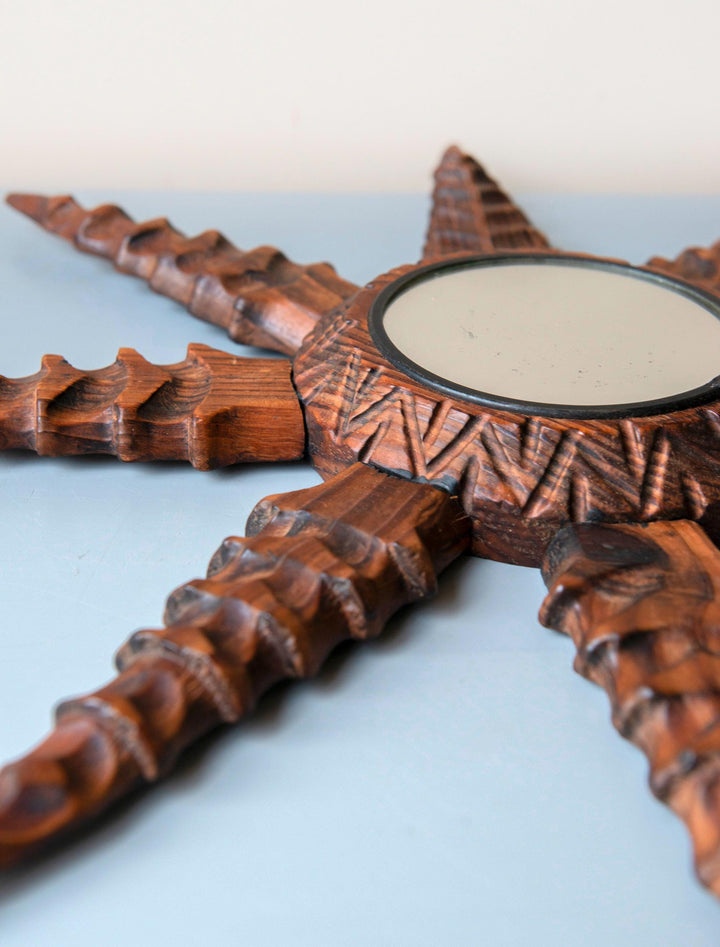 Vintage Spanish Carved Sunburst Mirror, 1960s