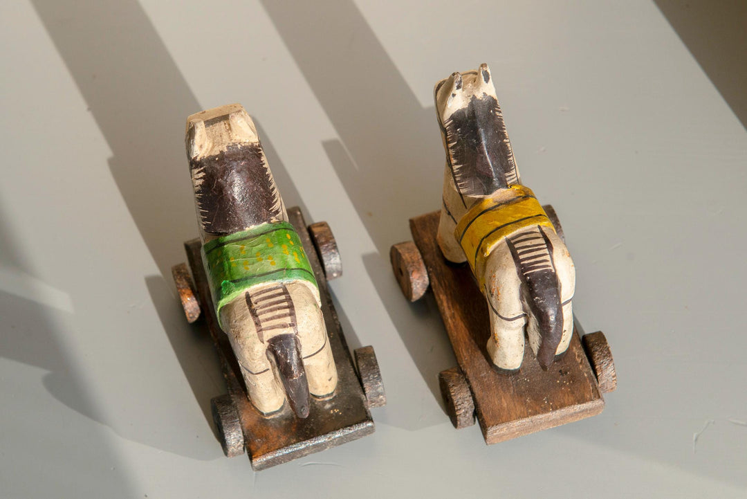 Pair of Vintage Indian Wooden Folk Art Horses