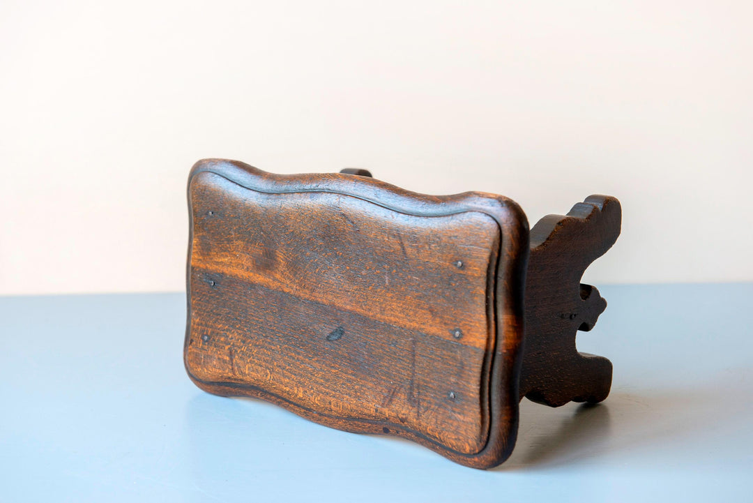 19th Century Primitive Wooden Stool With Scalloped Top