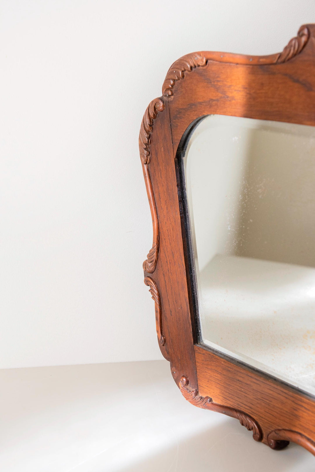 Antique Dutch Art Deco Wall Mirror - Ornate Oak Frame