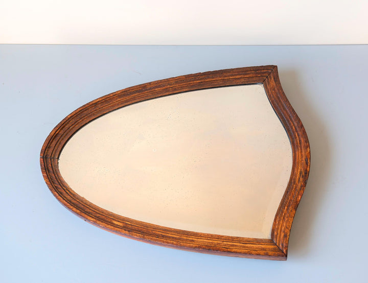 Antique Shield Mirror - Solid Oak Frame With Beveled Glass