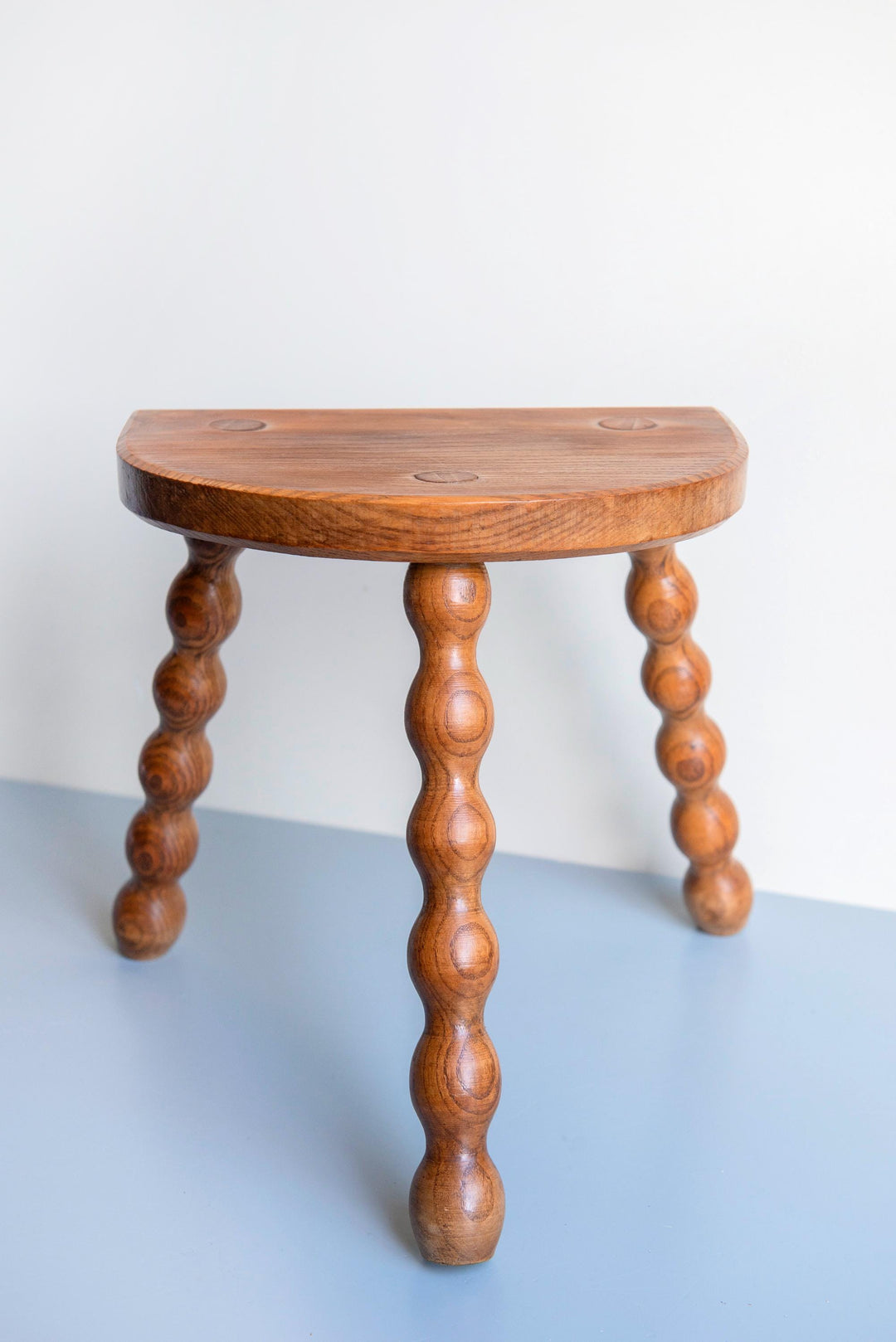 Vintage French Oak Bobbin Stool – Half Round Top
