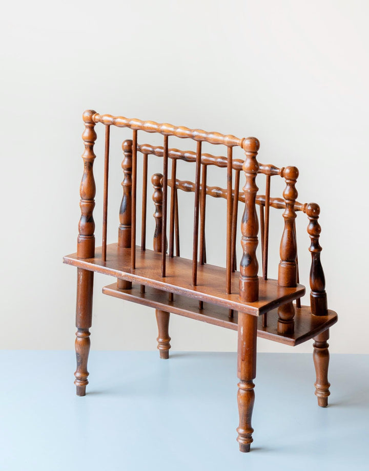 Carved Magazine Rack – Vintage Turned Wood Newspaper Stand
