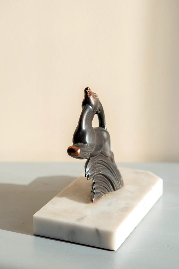 French Art Deco Gazelle Bookends on Marble Bases