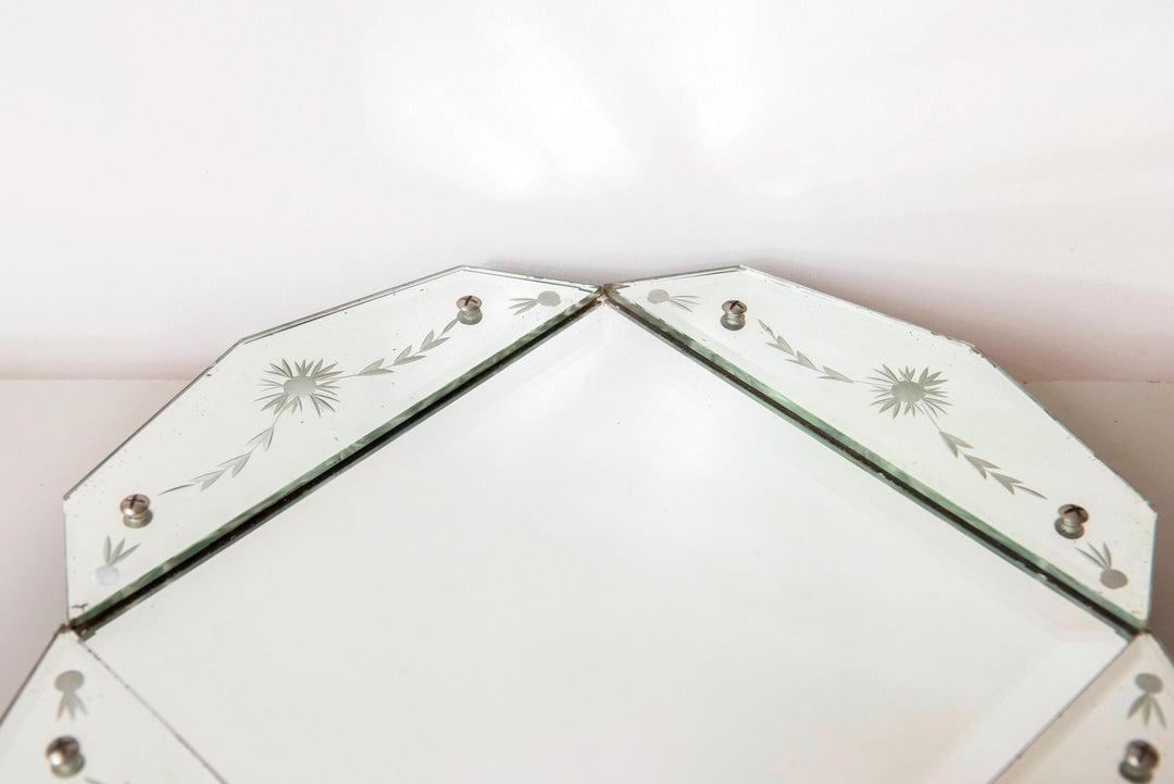 Antique Octagonal Wall Mirror - Venetian Style Etched Glass