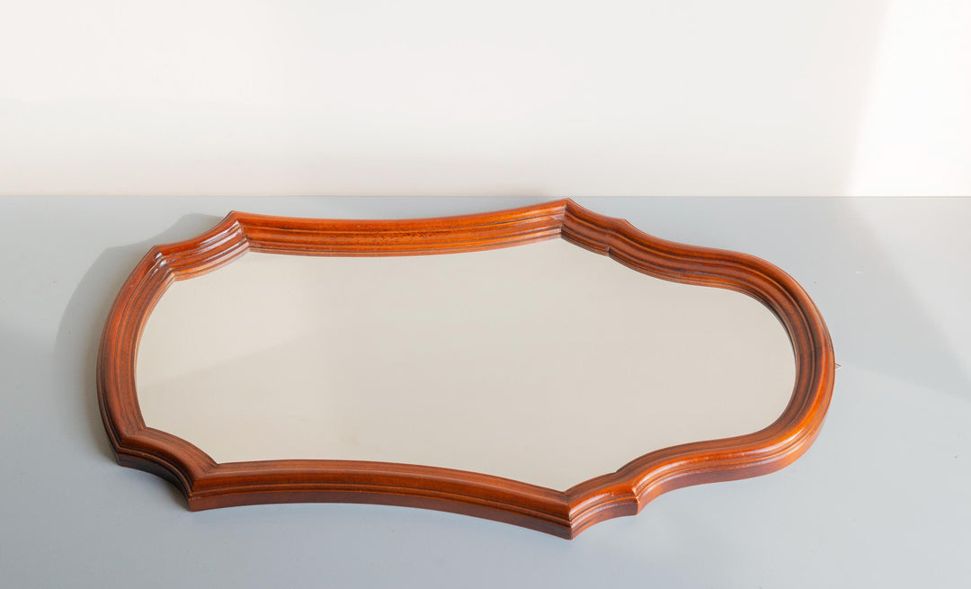 Vintage Wooden Wall Mirror - Scalloped Arched Frame