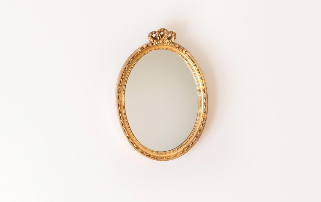 Vintage Oval Gold Wall Mirror - Louis XVI Style Bow Mirror