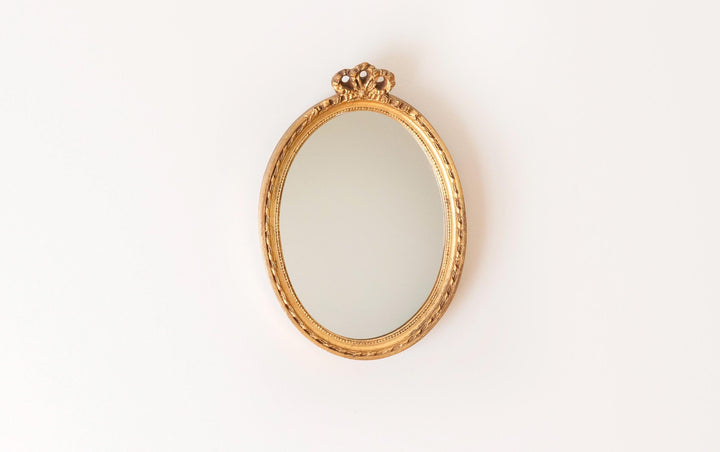 Vintage Oval Gold Wall Mirror - Louis XVI Style Bow Mirror