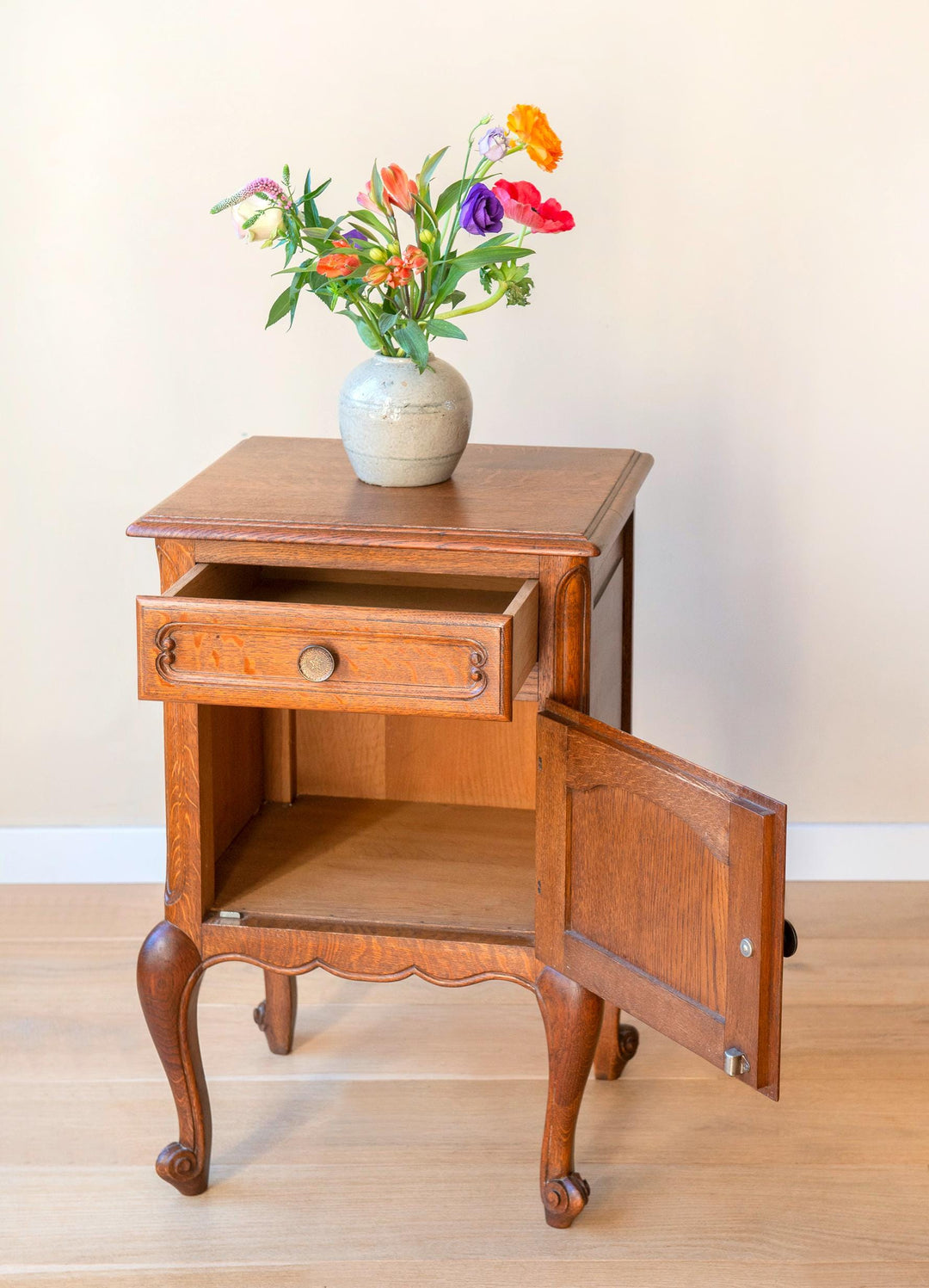 Vintage French Nightstand - Louis XV Style Bedside Cabinet