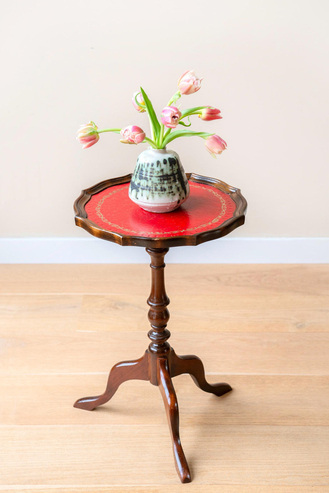 Antique Leather Top Wine Table