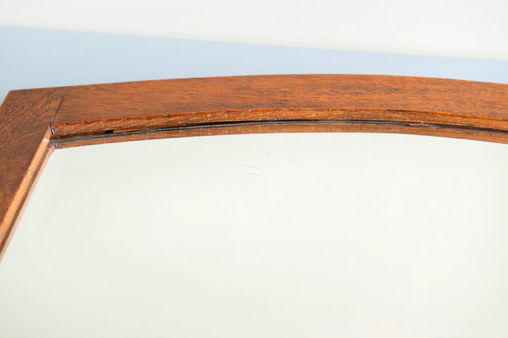Art Deco Curved Wall Mirror with Beveled Glass – Oak Wood