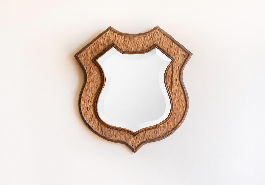Vintage Shield Mirror - Large Rattan Wicker Frame
