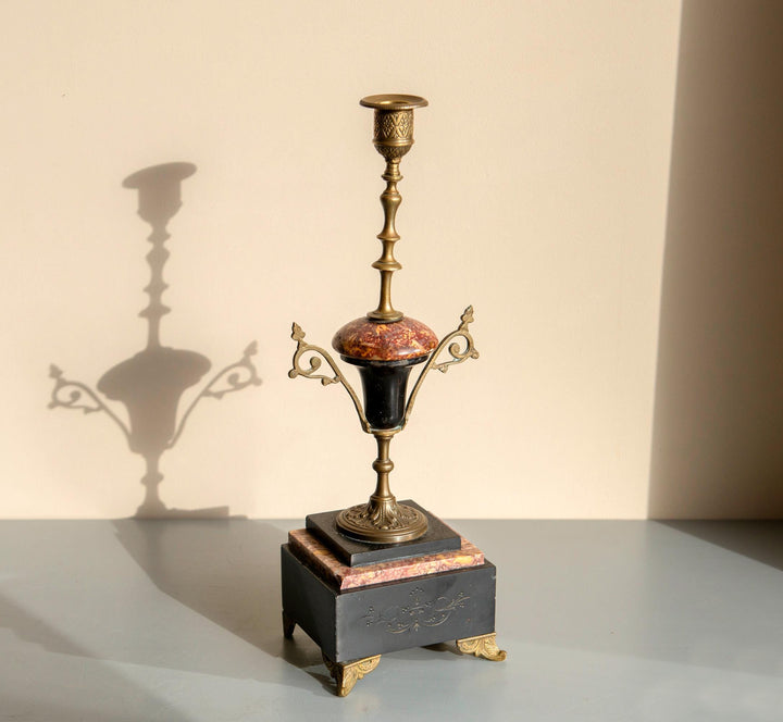 Pair of Antique French Marble and Brass Candlesticks