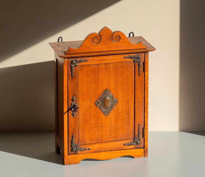 Antique Oak Victorian Medicine Cabinet with Lock