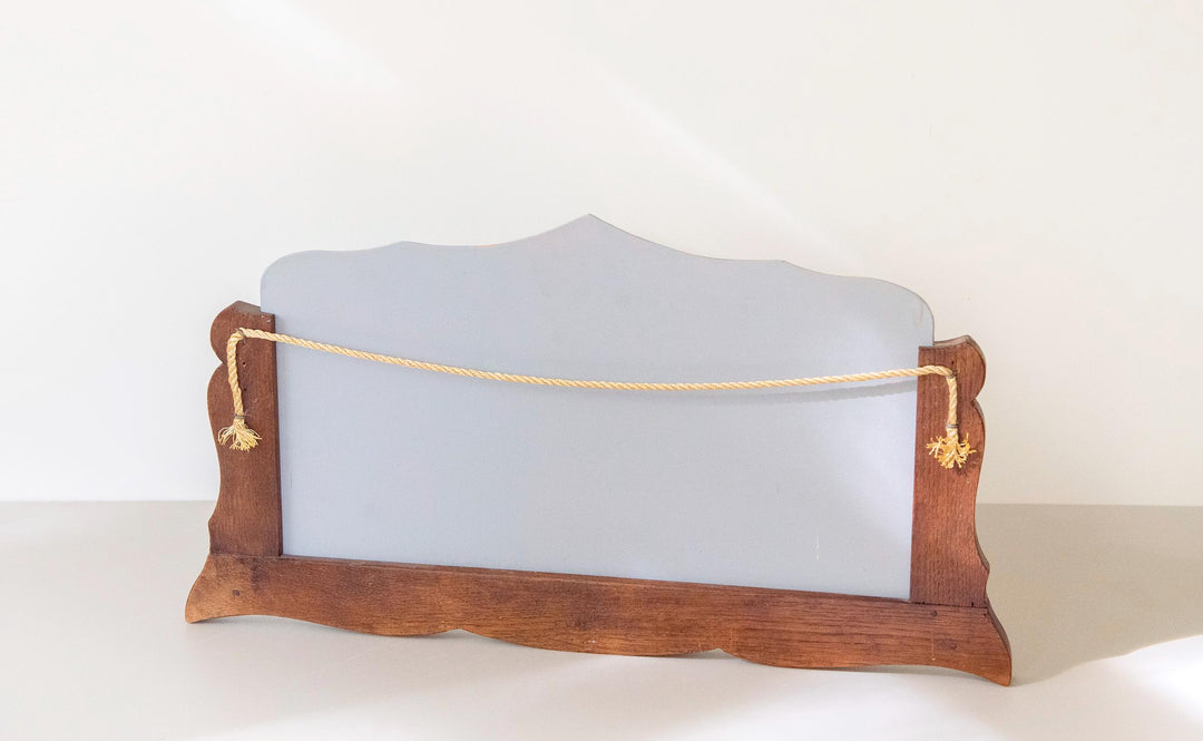 Antique Art Deco Frameless Wall Mirror - Scalloped Oak Frame