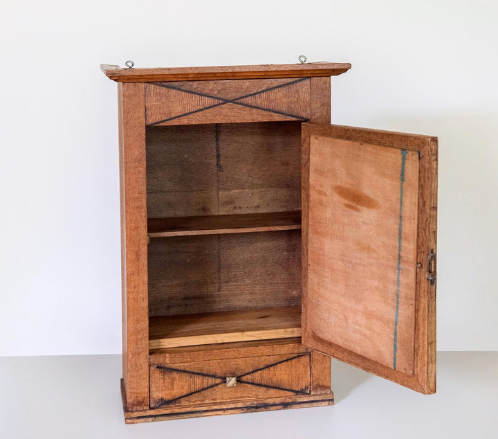 Antique Wooden Medicine Cabinet with Oval Mirror