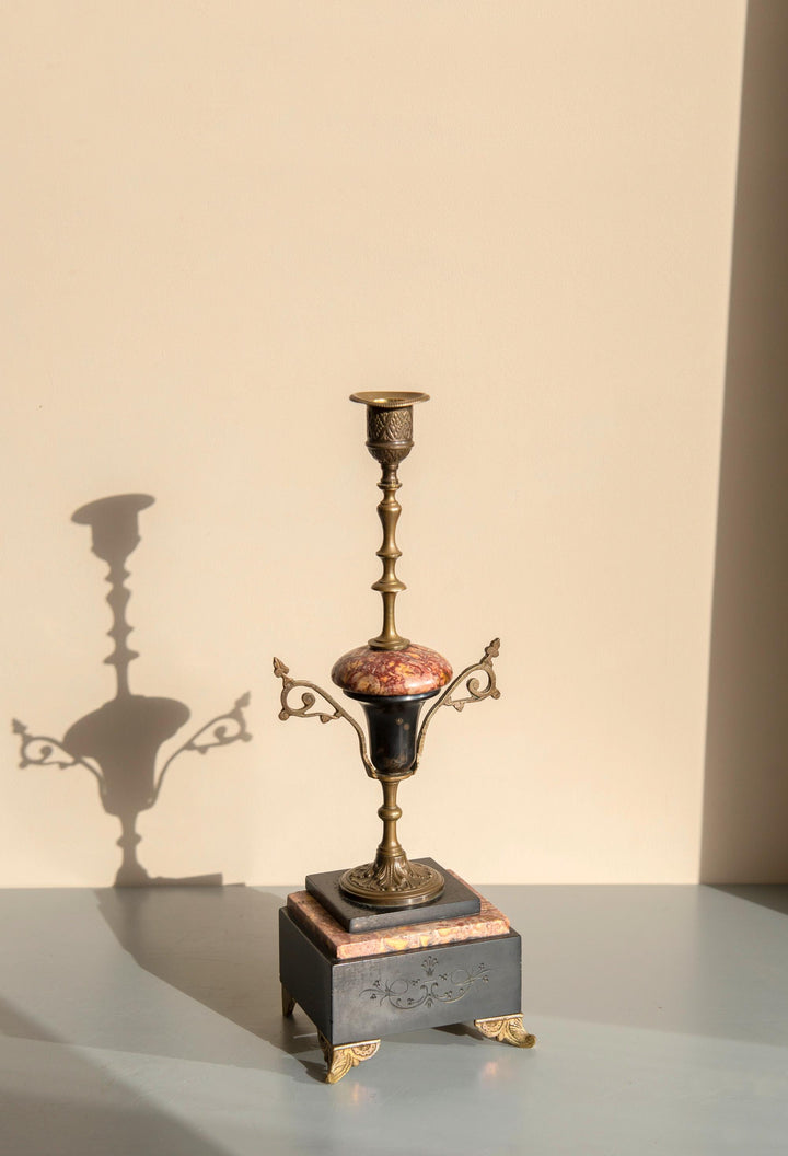 Pair of Antique French Marble and Brass Candlesticks