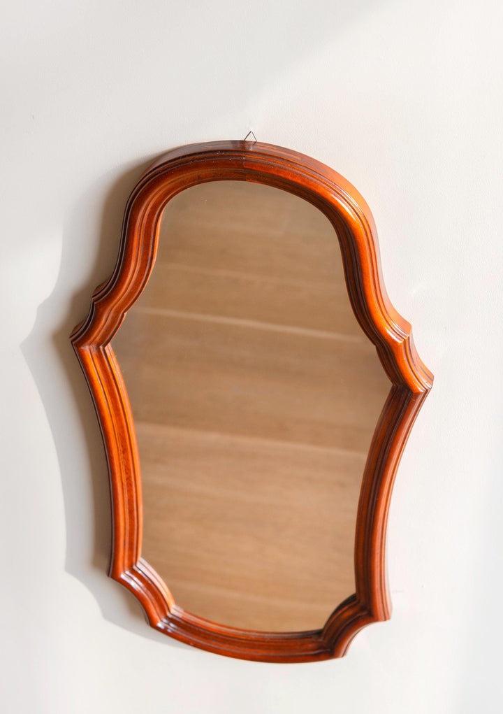 Vintage Wooden Wall Mirror - Scalloped Arched Frame