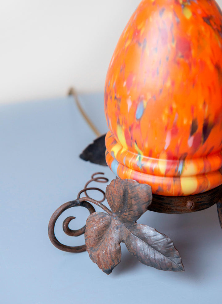 Antique Art Nouveau Wrought Iron Table Lamp