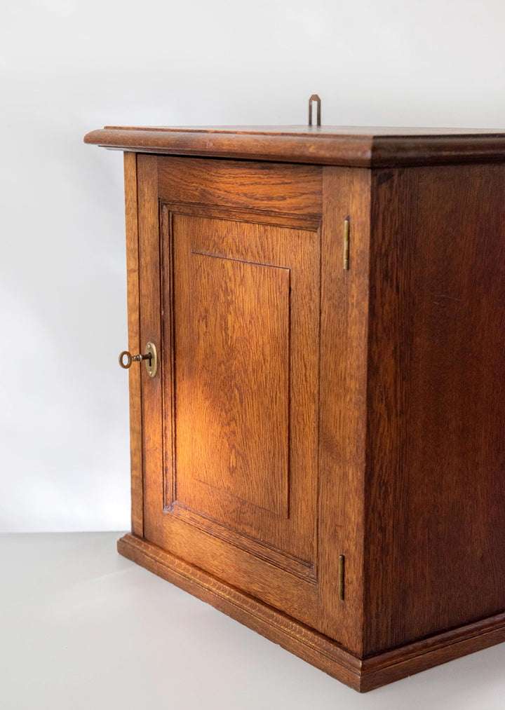Antique Oak Wall Cabinet with Working Lock and Key