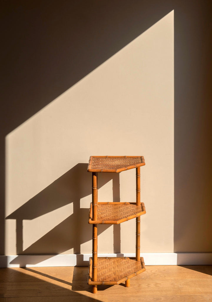 Vintage Bamboo Etagere Side Table – Mid Century