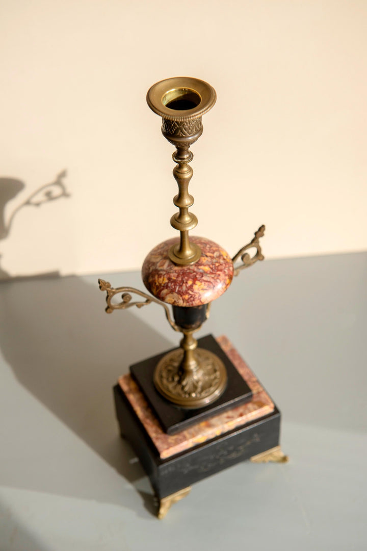 Pair of Antique French Marble and Brass Candlesticks