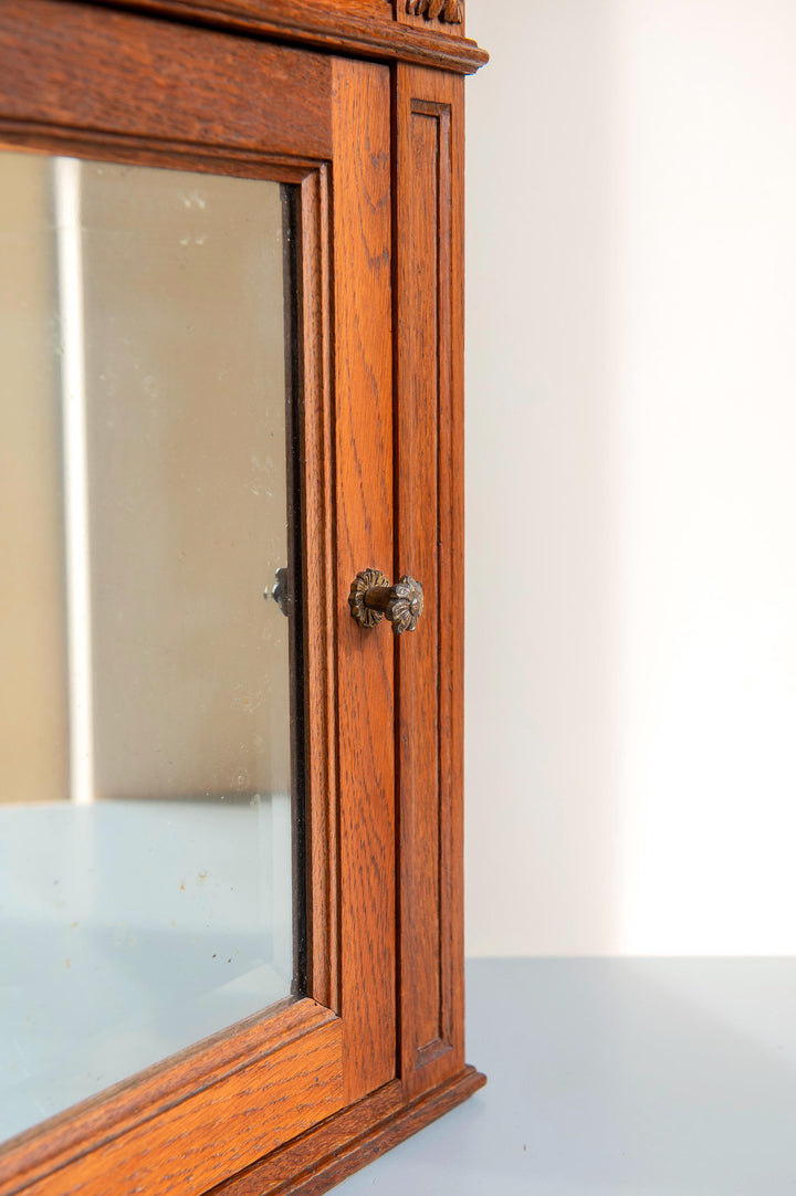 Antique Oak Wall Cabinet With Beveled Mirror – 19th Century