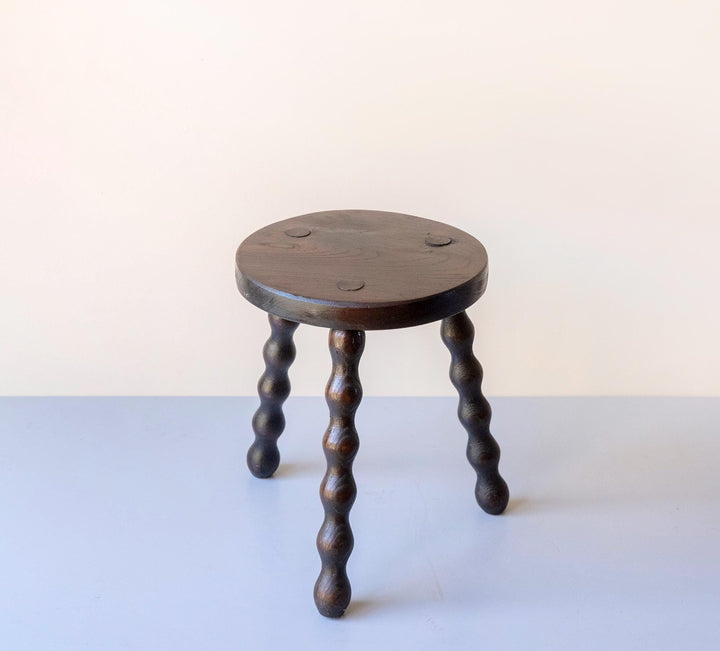 Antique Bobbin Milking Stool - Handcrafted Oak Plant Stand