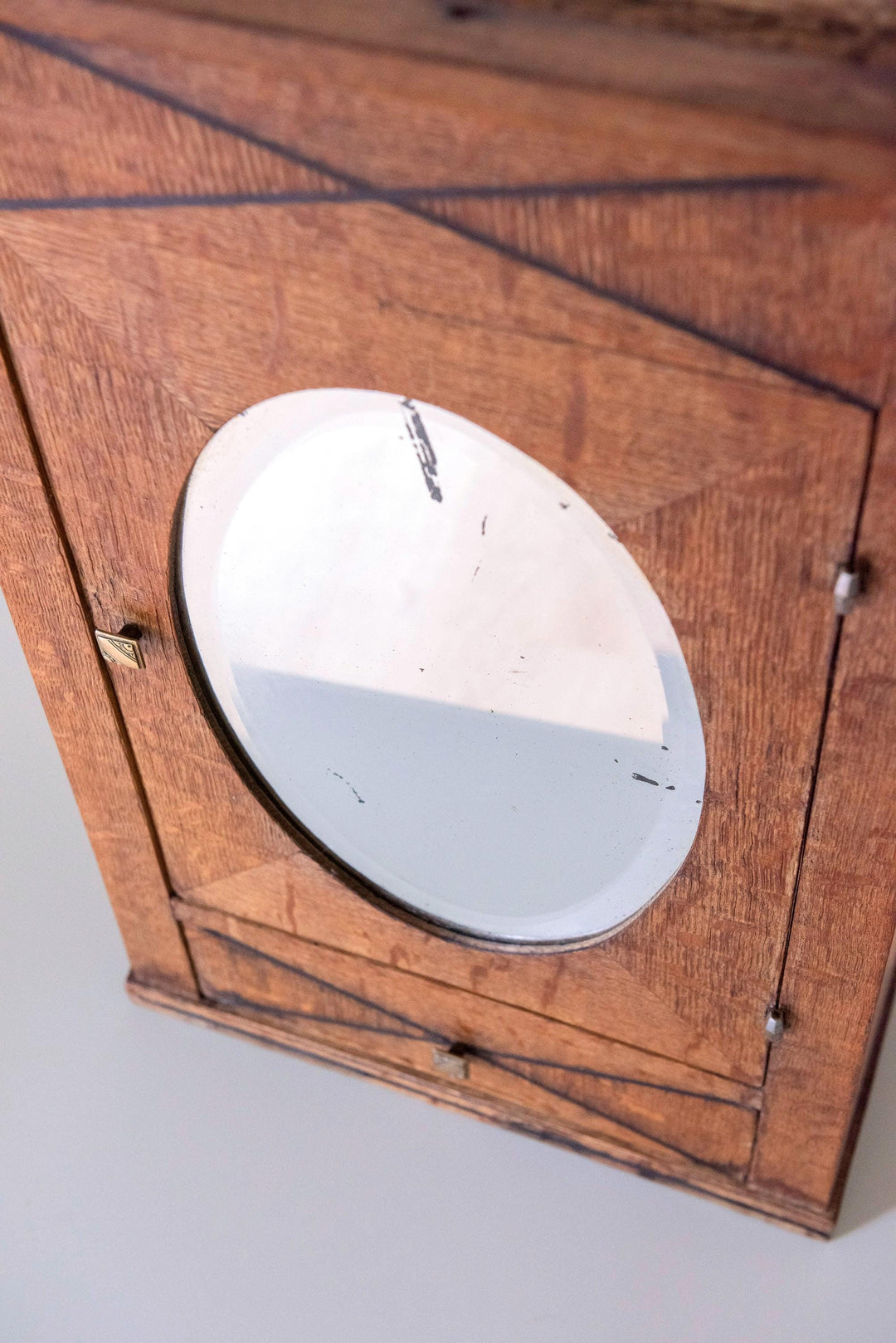 Antique Wooden Medicine Cabinet with Oval Mirror