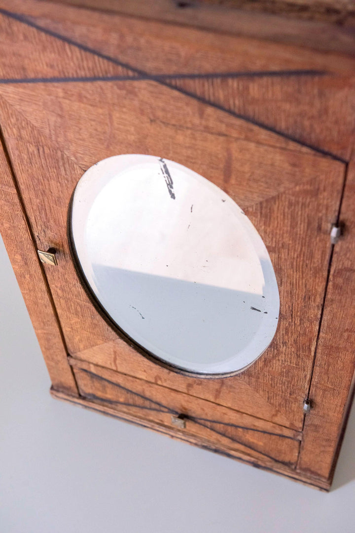 Antique Wooden Medicine Cabinet with Oval Mirror