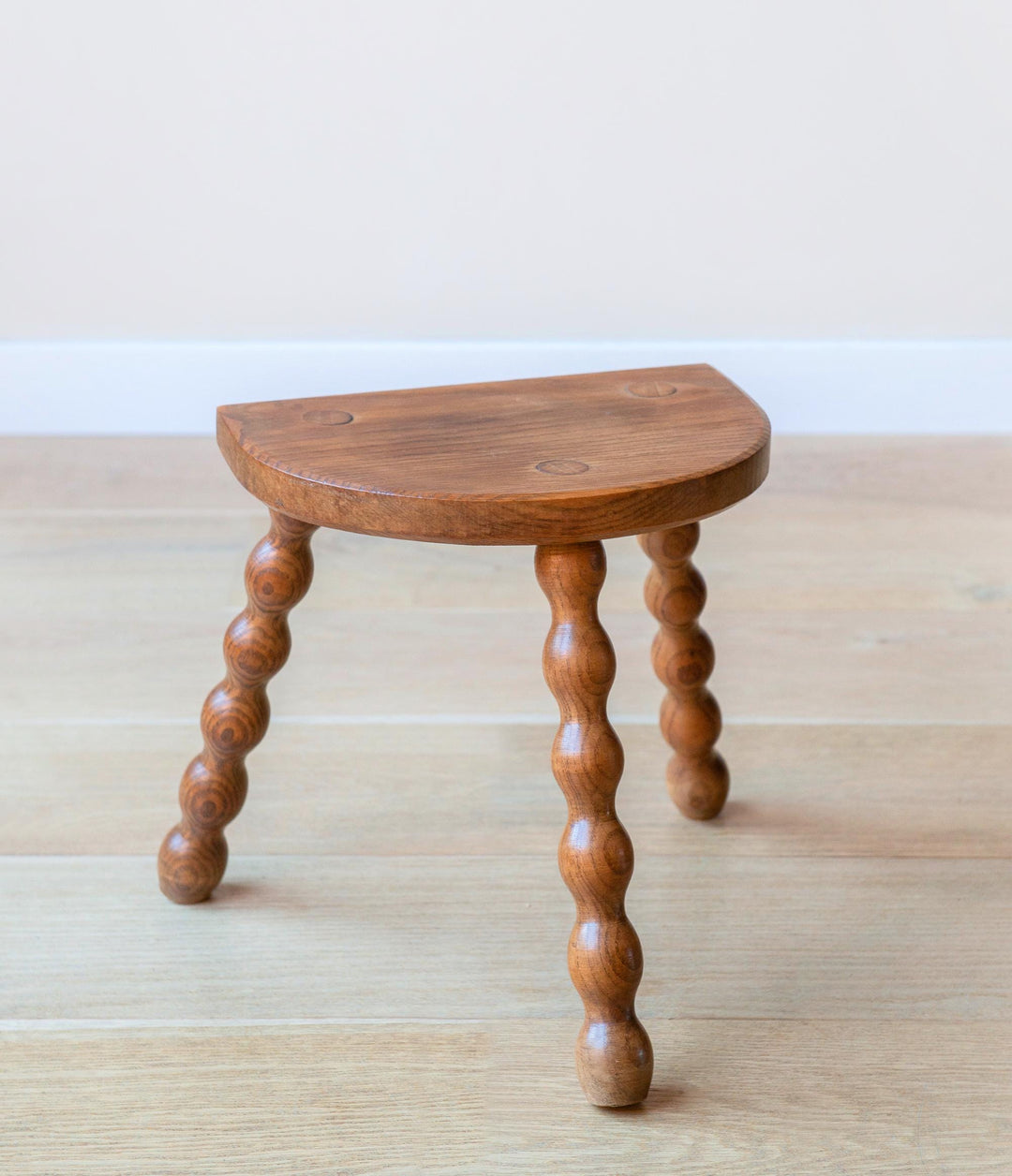 Vintage French Oak Bobbin Stool – Half Round Top