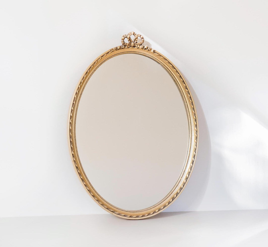Vintage Gilt Oval Wall Mirror - Dutch 1960s Bow Crest Mirror