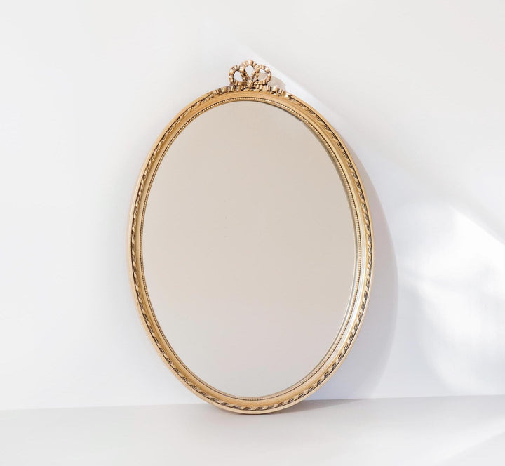 Vintage Gilt Oval Wall Mirror - Dutch 1960s Bow Crest Mirror