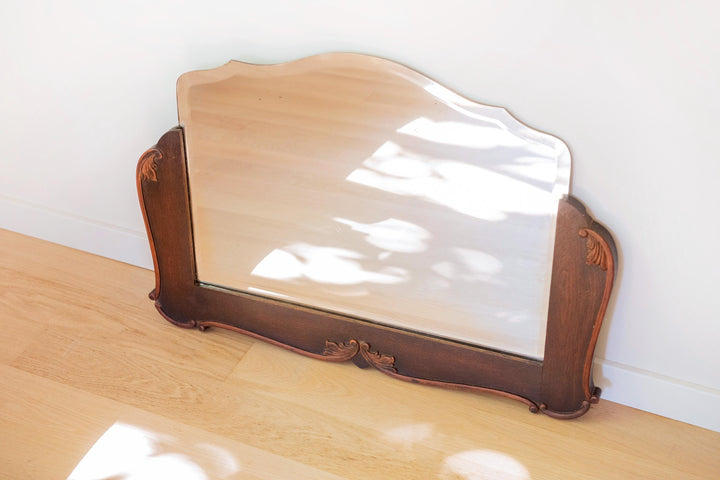 Antique Dutch Art Deco Oak Wall Mirror with Beveled Glass