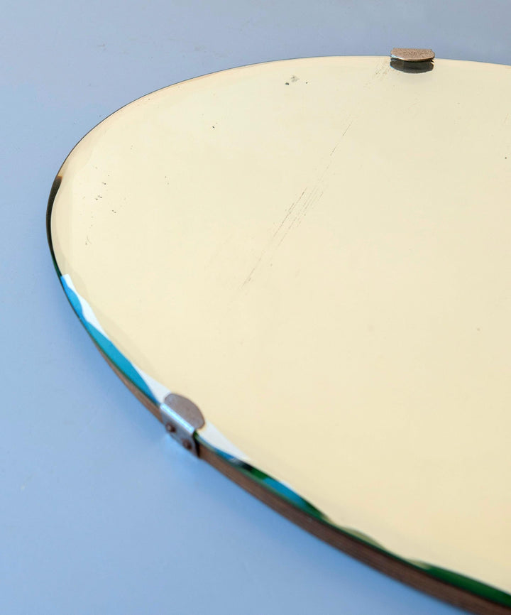 Oval Art Deco Frameless Mirror - Facet Cut Glass