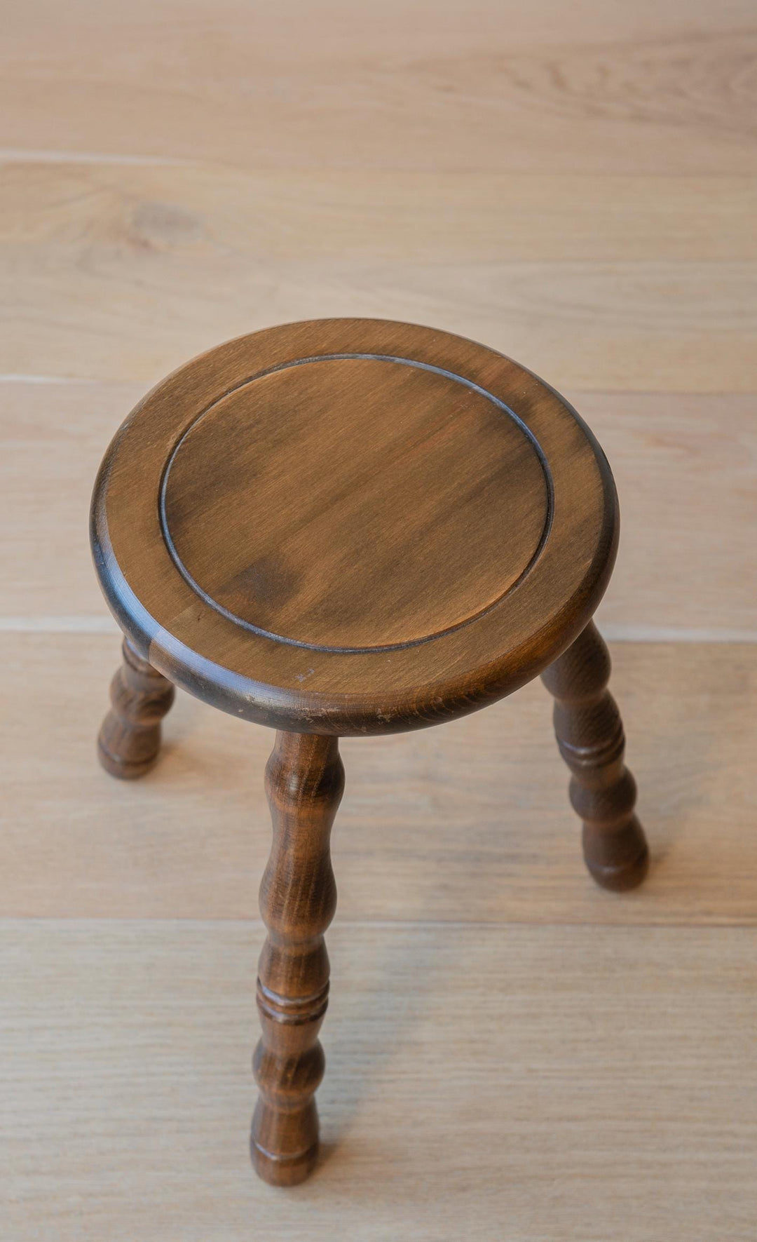 Vintage Oak Tripod Stool with Turned Legs