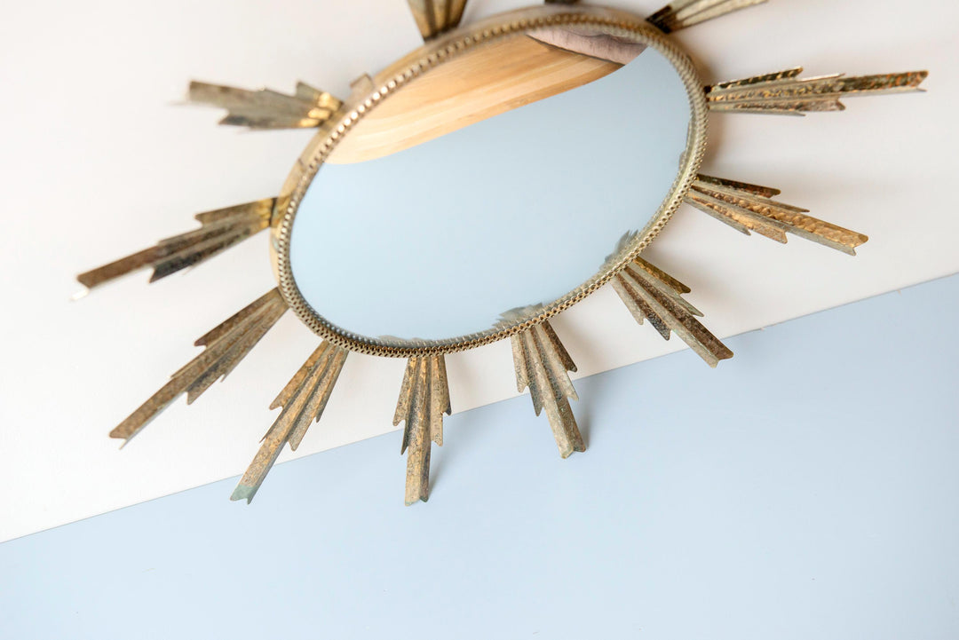 Vintage Sunburst Convex Wall Mirror – 1950s