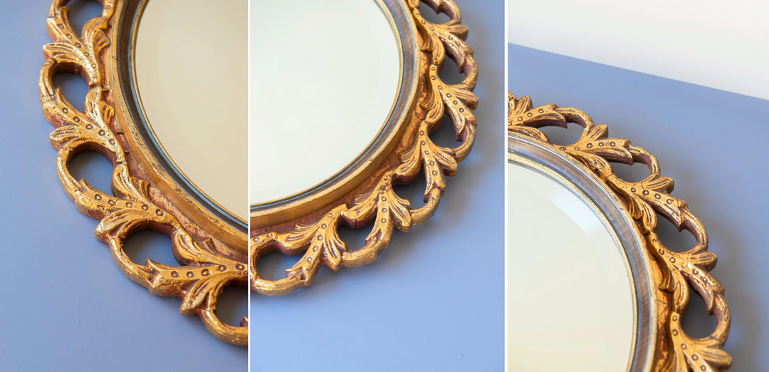 Italian Giltwood Round Wall Mirror - Hollywood Regency