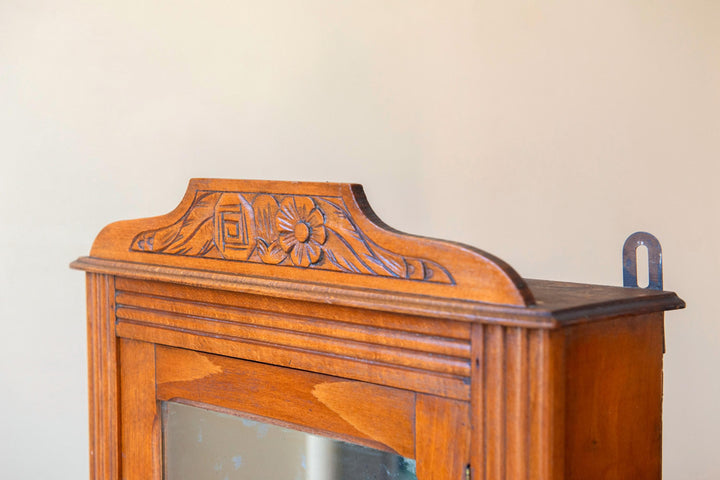 Antique French Oak Wall Cabinet with Mirror