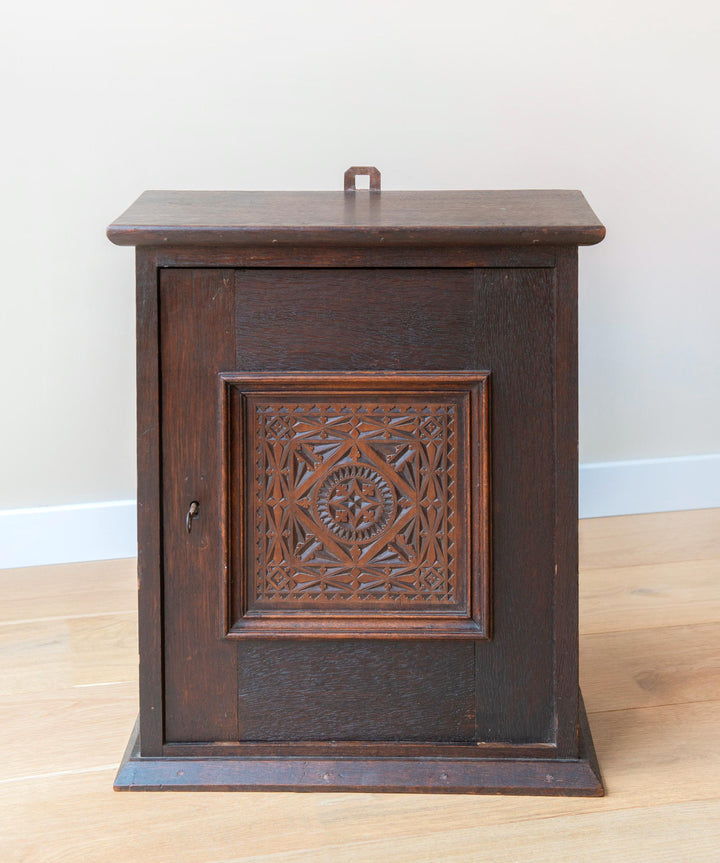 Antique Dutch Carved Wooden Wall Cabinet - Folk Art