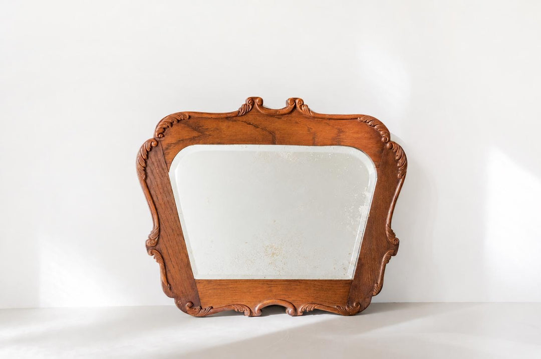 Antique Dutch Art Deco Wall Mirror - Ornate Oak Frame