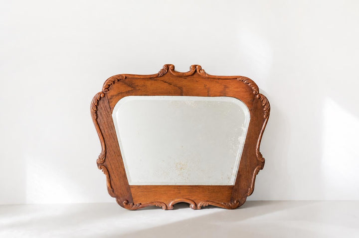 Antique Dutch Art Deco Wall Mirror - Ornate Oak Frame