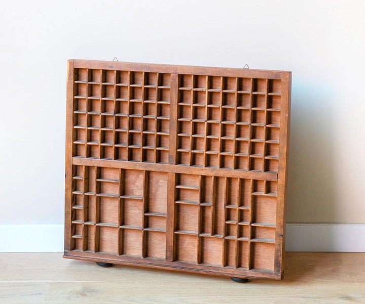 Antique Wooden Printers Type Case with Metal Handles