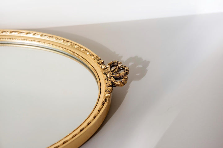 Vintage Gilt Oval Wall Mirror - Dutch 1960s Bow Crest Mirror
