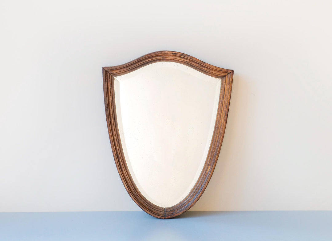 Antique Shield Mirror - Solid Oak Frame With Beveled Glass