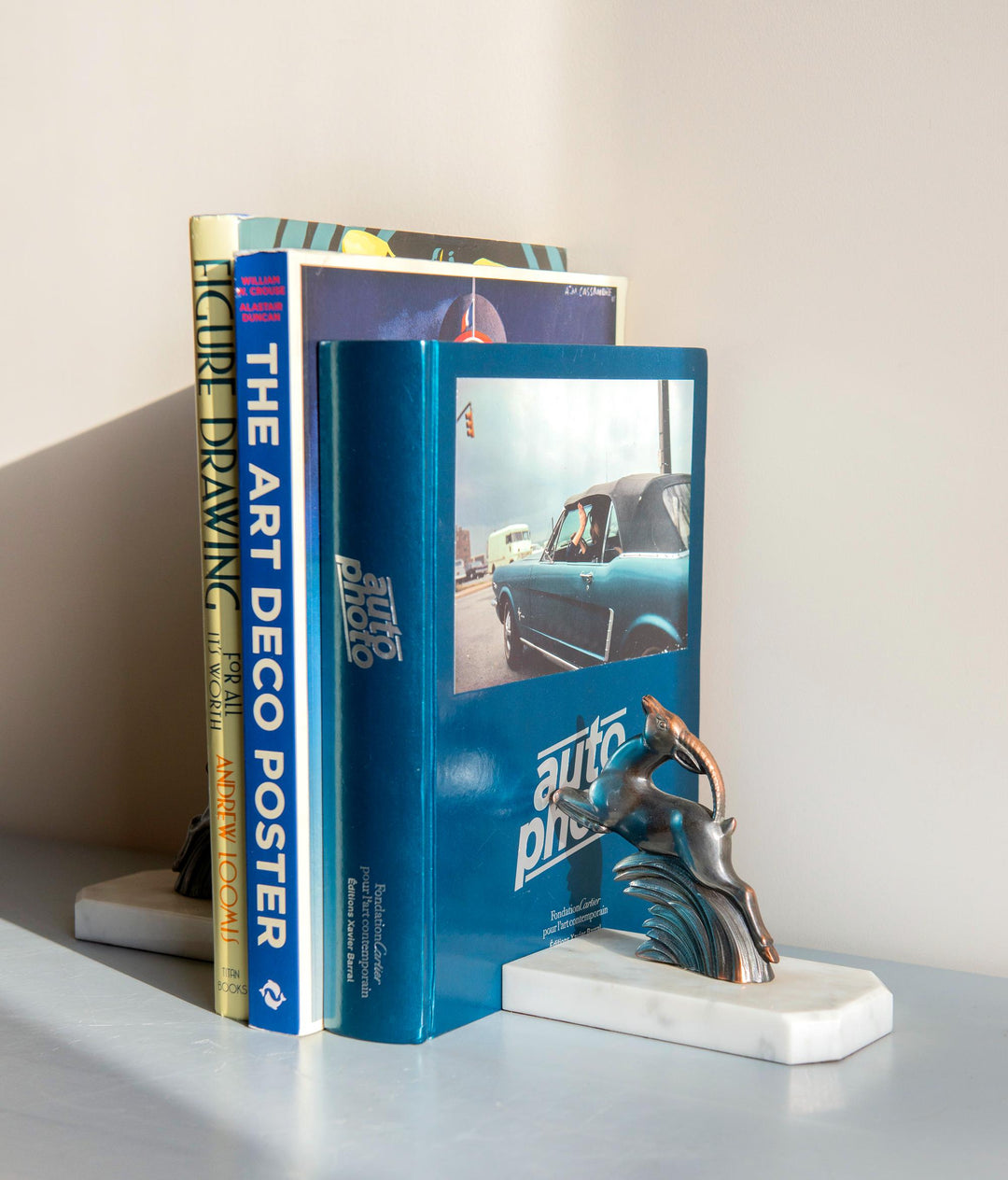 French Art Deco Gazelle Bookends on Marble Bases