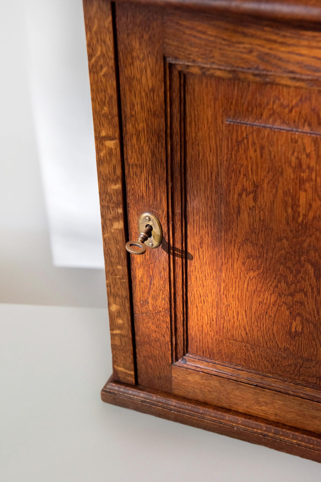 Antique Oak Wall Cabinet with Working Lock and Key