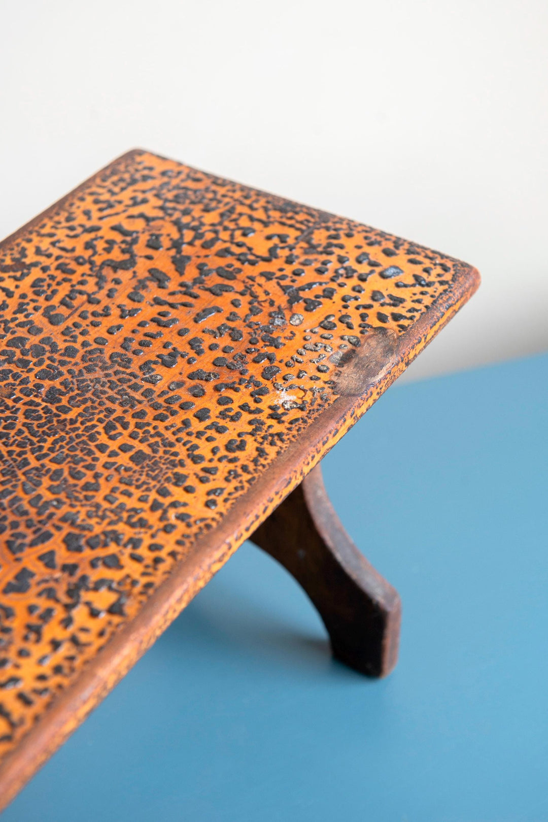 Antique Wooden Footstool with Craquelure Finish